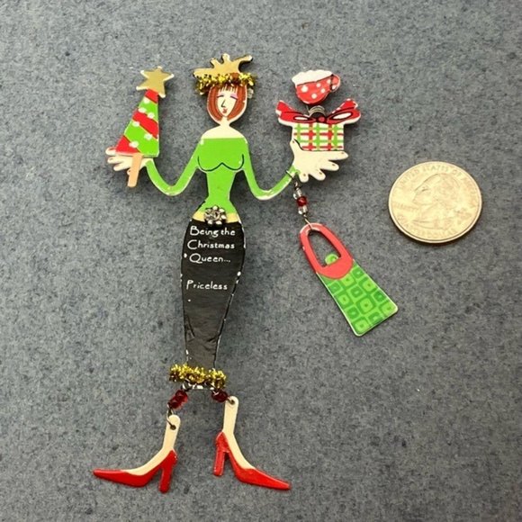 Christmas Pin Brooch Shopping Queen Tree Star Presents Cup Skirt Garland Shoes - Picture 1 of 14